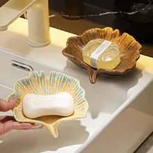 レトロ風のソープディッシュ【排水機能付き・陶器製・バスルーム用】