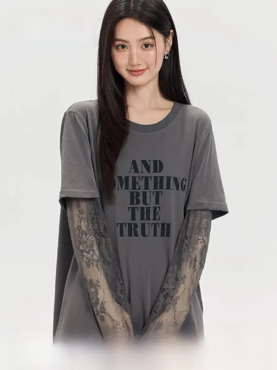 レース長袖Tシャツ【体型カバー・女性用・夏用・ゆったりフィット】（セットアップ対応）