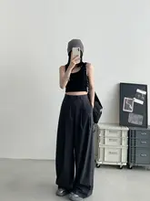 灰色高腰ワイドレッグパンツ【春夏用・フィット・スーツスタイル】