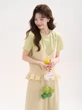 春の韓国風フリルレイヤードニットキャミソール