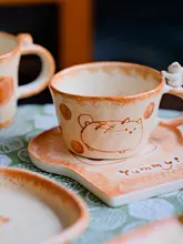 猫デザインの陶器製コーヒーカップ【ハンドメイド・家庭用・オフィス用】