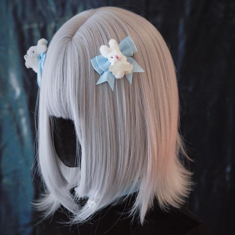 手作りもふもふウサギのリボンヘアクリップ：かわいいデザインで七五三や和装に最適な髪飾り