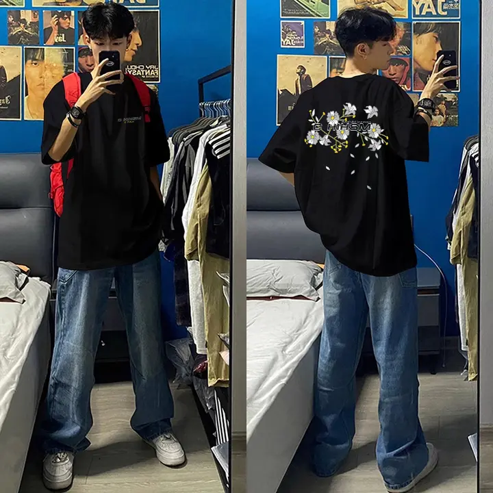 ゆったりフィットのコットン半袖Tシャツ【アメリカンスタイル・ハイストリートデザイン】