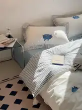 北欧風 可愛い猫デザインの全棉ベッドカバー4点セット【シンプルな水洗いコットン・掛け布団カバー・敷布団カバー付き】