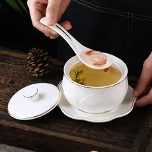 欧風金縁陶器スープボウル【蓋付き・デザート用・蒸し料理用】