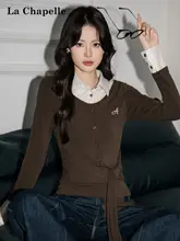 ポロ襟デザインの重ね着風長袖Tシャツ【春秋用・コントラストカラー】（セットアップ対応）