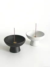 陶製香立て【黒色・高脚・北欧デザイン・家庭用】