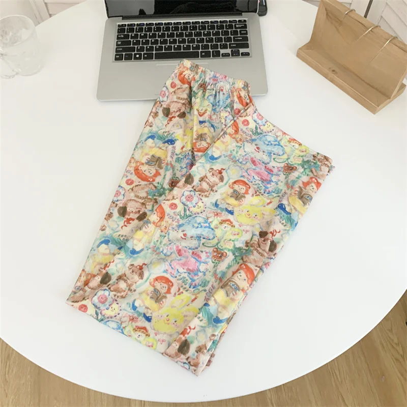 綿製 レディース夏用Tシャツパジャマセット【丸首・可愛いキャラクター・短袖・3点セット】