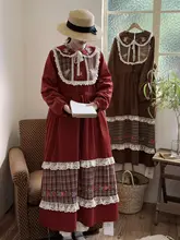 レトロデザインの刺繍入りライトコーデュロイワンピース【ゆったりしたシルエット・ドールカラー】