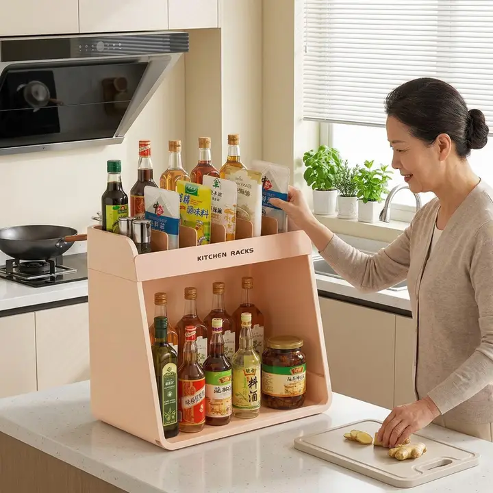 キッチン用調味料ラック【二段式・調味料ボトル整理用・油・塩・酢専用】