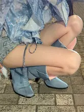 ロングブーツ【女性用・ハイヒール・西部風・スリムデザイン】