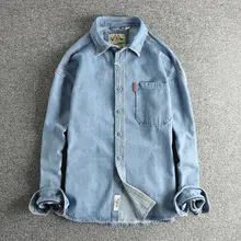 クラシックデザインのビンテージデニムシャツ【春秋用・シンプルなワークスタイル・メンズ】