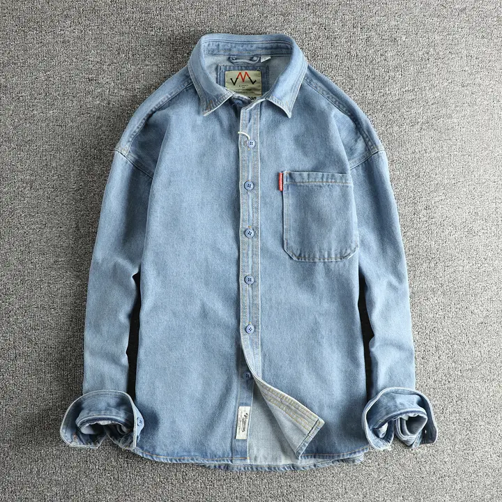 クラシックデザインのビンテージデニムシャツ【春秋用・シンプルなワークスタイル・メンズ】