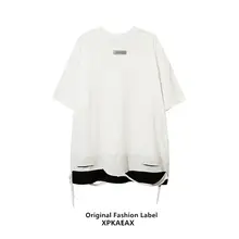 デザイン性のある切り替え風Tシャツ【夏用・ヒップホップスタイル・ショートスリーブ・チェーン付き】（セットアップ対応）