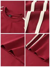 酒紅色のカラーブロック コットン半袖Tシャツ【アメリカンスタイル・ルーズフィット・ラグランスリーブ】