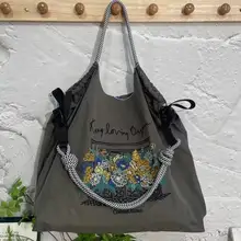 エコバッグ ショルダーバッグ ナイロン 刺繍 ボールチェーン 斜め掛け 手提げ