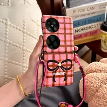 個性的なデザイン！リボン付き折りたたみスマートフォンケース【小米MIXFLIP・Huawei PuraX・Samsung ZFLIP6・調整可能なストラップ付き】