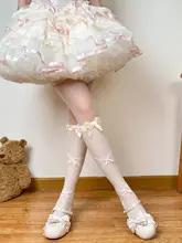 バレエ風花柄リボン付き中筒ソックス【春夏用・ロリタスタイル・極上の柔らかさ】（セットアップ対応 ）