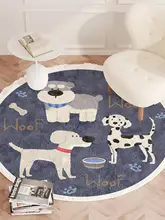 かわいい猫と犬のラウンドカーペット【リビング・書斎・ベッドサイド・デスク用】