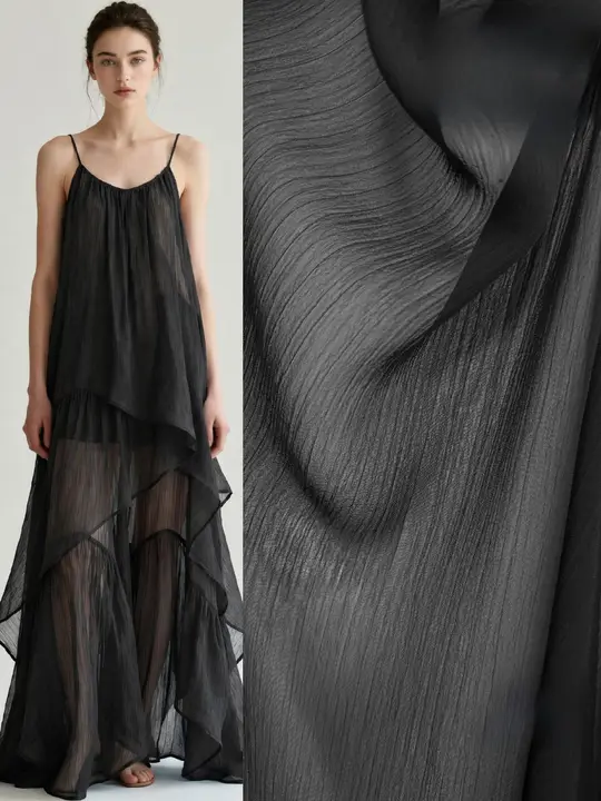ブラックストライプの透け感あるシフォン生地【高級感・ドレープ感・DIY用】