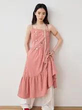 チェック柄キャミソールワンピース【夏用・フリルデザイン・プリーツ付き】