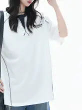 Tシャツ レディース 半袖 トップス フェイクレイヤード デコンストラクション ステッチデザイン シンプル 個性派 春物
