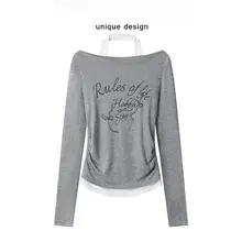 おしゃれなレイヤード風Tシャツ【レトロスタイル・女性用・極上の柔らかさ】（セットアップ対応）