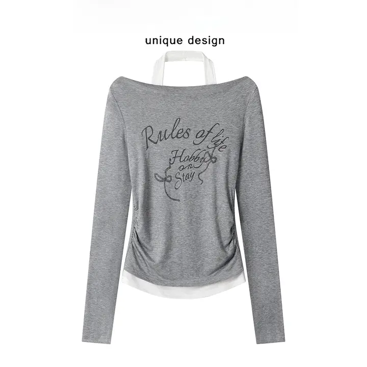 おしゃれなレイヤード風Tシャツ【レトロスタイル・女性用・極上の柔らかさ】（セットアップ対応）
