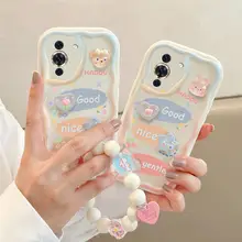 華为nova10用スマートフォンケース【防水・3Dデザイン・うさぎとクマのイラスト・チェーン付き】