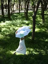 カラフルな虹のきのこ柄持ち運び可能なUVカット傘【ブラックコーティング・晴雨兼用】
