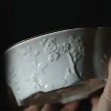 海棠彫刻の陶器製ティーポット用茶船【乾燥潤滑・水切り機能付き】