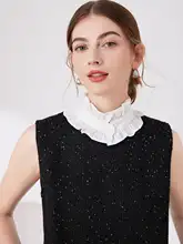 秋冬用レイヤリングフリル付きフェイクカラー【首元保護・スリム効果・ボタン付き・女性用】