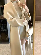 高級感ある羊毛ダブルフェイスコート【秋冬用・中長丈・翻領】
