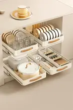 キッチン用ステンレス製引き出し式食器収納ラック【水切り機能付き・スライドバスケット】