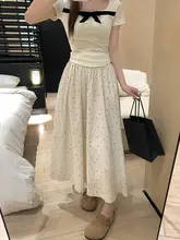 白ドット デザインのAラインスカート【中長丈・梨型体型対応・夏用】