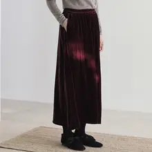 秋冬用 金丝绒ハイウエストロングAラインスカート【優雅なドレープ・大きいサイズ】
