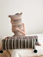 フェアアイルスタイルの秋冬用ソファロングクッション【毛足の長い柔らかさ・洗えるタイプ】