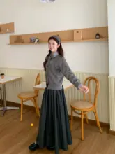 秋季レトロロングプリーツスカート【ハイウエスト・フレアデザイン・小柄向け・足首丈】（セットア  ップ対応）