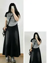 黒のビンテージデザイン！Aラインデニムスカート【大きいサイズ・女性用・アメリカンストリートスタイル】