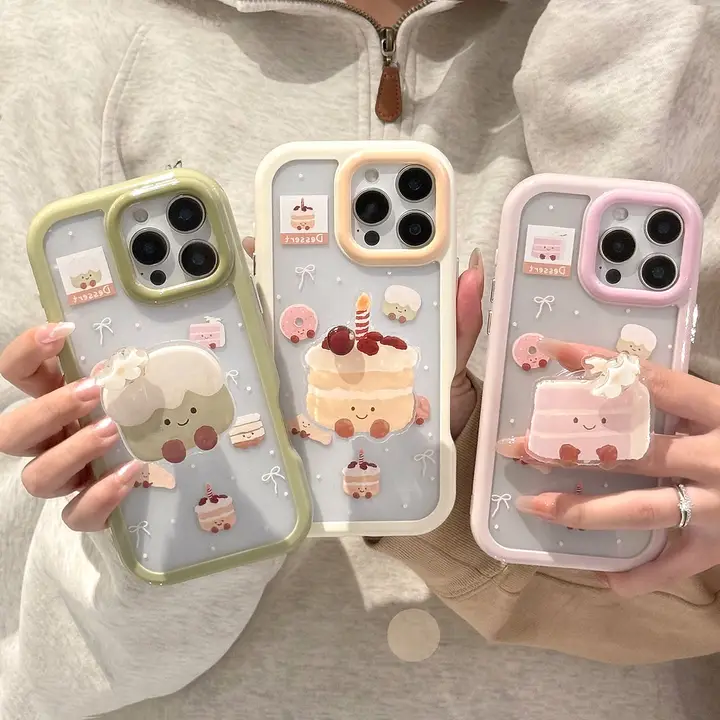 可愛い回転ケーキスタンド【iPhone16ProMax対応・クリームアクリル製・防落下】