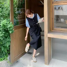 黒のコントラストデザイン ワンピース【フィット感とスリム効果・夏用・フランス風】