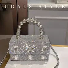 UGALS 宝石装飾の蝶結びハンドバッグ【パーティー・ボックス型・ショルダー&クラッチ】