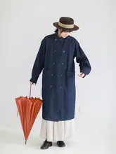 デニムダブルブレストトレンチコート【秋用・アートスタイル・中長丈・ルーズフィット】