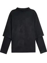 ハーフタートルネック 長袖Tシャツ ユニセックス フェイクレイヤード インナー ダーク系 アーティスティック デザイン性 春 秋