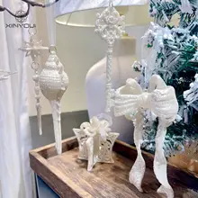 クリスマス用 アクリル製 雪の結晶オーナメント【銀粉仕上げ・軽量・飾り用】