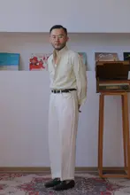 米白色のアメリカンスタイルデニムパンツ【ワイドフィット・ハイウエスト】
