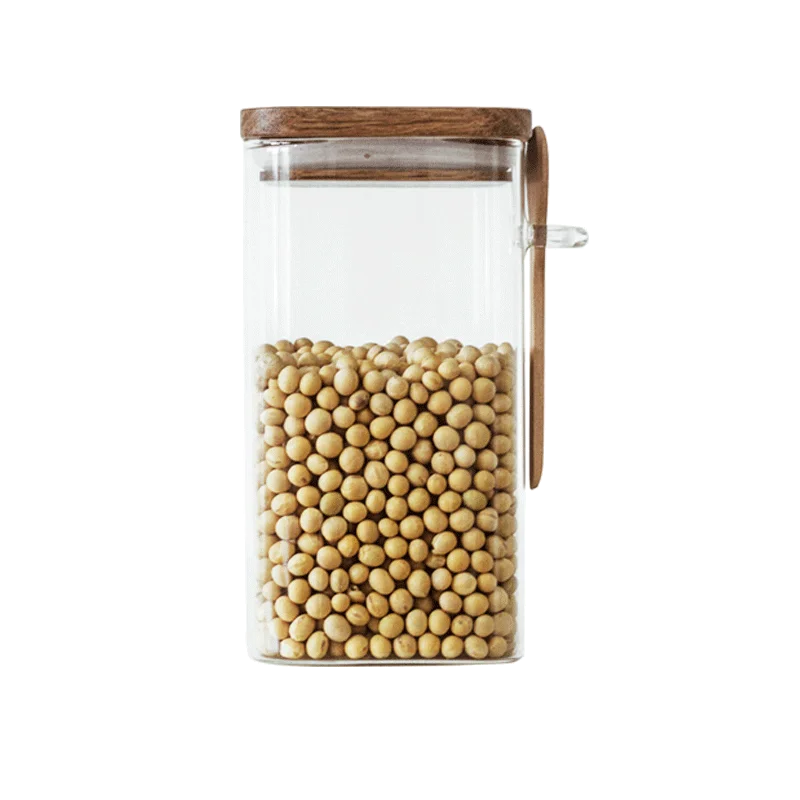 スプーン付き食品級ガラス保存容器【密閉タイプ・キッチン用・穀物・コーヒー豆・茶葉用】