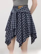 レトロチェック柄ハイウエストAラインスカート【女性用・不規則デザイン・夏用】（セットアップ対応）