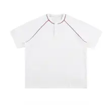 アメリカンレトロ風 ヘンリーネック半袖Tシャツ【ユニセックス・カジュアル・ゆったり】（セットアップ対応）