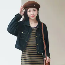 春秋用 デニムジャケット【女性用・ショート丈・ドレープ付き・ゆったり長袖】（セットアップ対応）